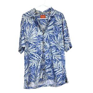 Tommy Bahama Mens Silk Shirt Tropical Hawaiian Blue Palm Wood-Buttons Size M